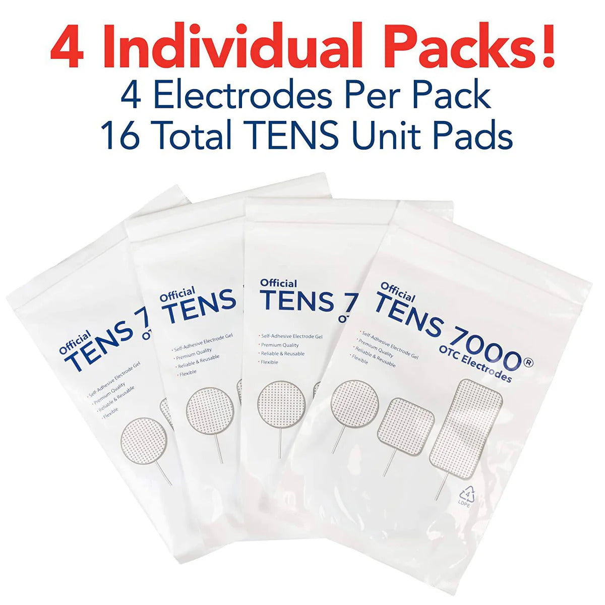 TENS 7000 Electrodes 16 Count, White Cloth