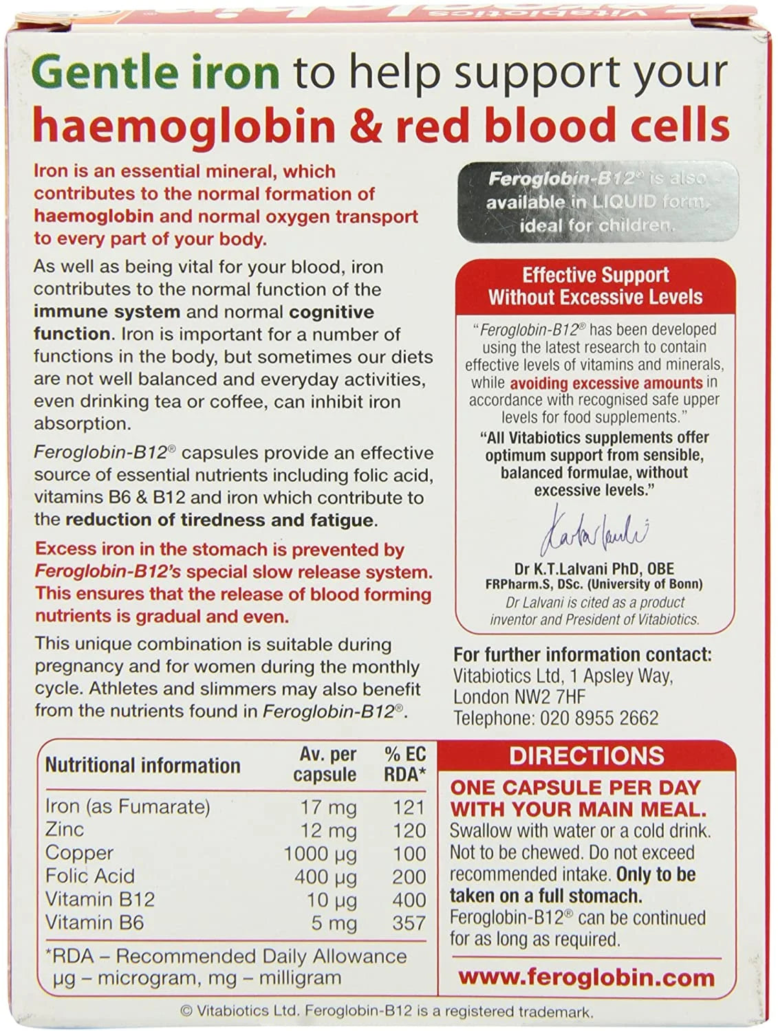 Feroglobin Vitabiotics Organic Vitamin and Mineral Capsules 30 Capsules