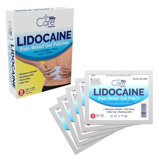 Lidocaine Pain Relief Gel Patches - Back/Shoulders/Neck/Knees/Elbows - 3.9 x 5.5in